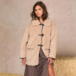Lulu's Beige Shearling Collared Toggle Coat [Size Small; Brand New]
